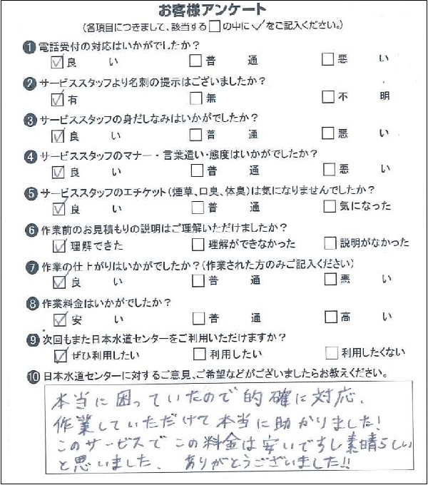 246133 詰まり除去 八千代市 S様